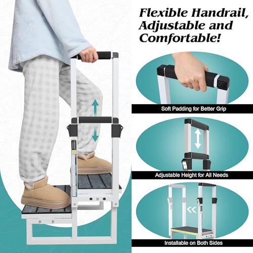 2 Step Stool with Handrail, Anti-Slip Mats, Wide Platform H7934