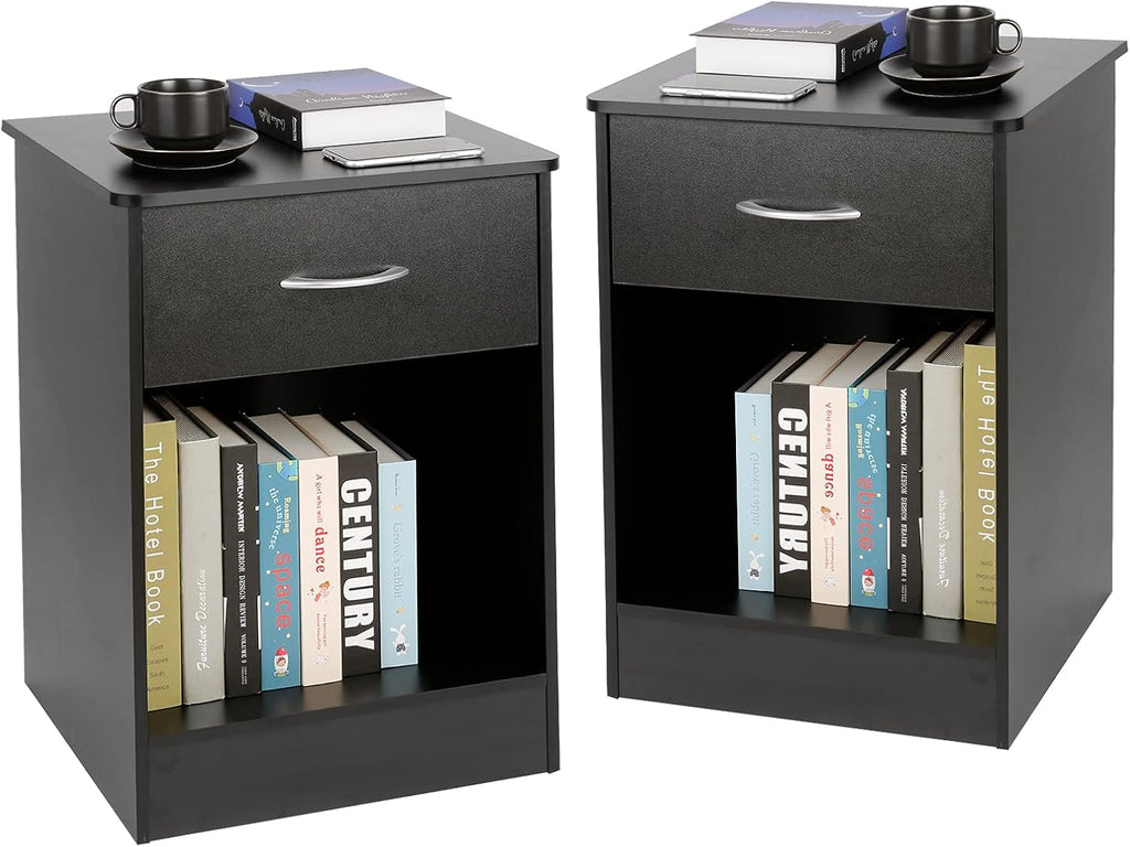 Black Nightstand with Drawers and Shelf C75161