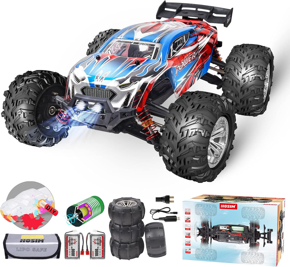 55+ KMH 4WD Brushless RC Monster Truck, 1:16 Scale Waterproof Remote Control Vehicle M36138