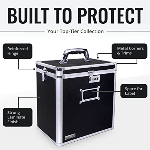 Locking Vinyl Record Storage Box 50 Album Holder Black Y4101