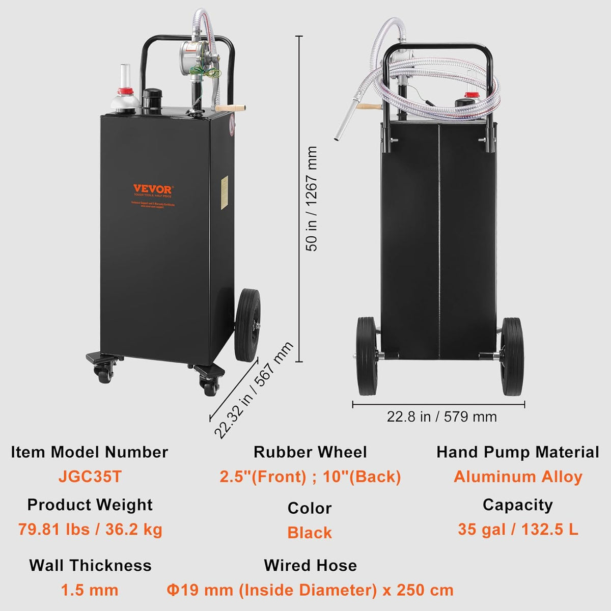 35 Gallon Black Fuel Caddy on 4 Wheels with Manual Transfer Pump E483666