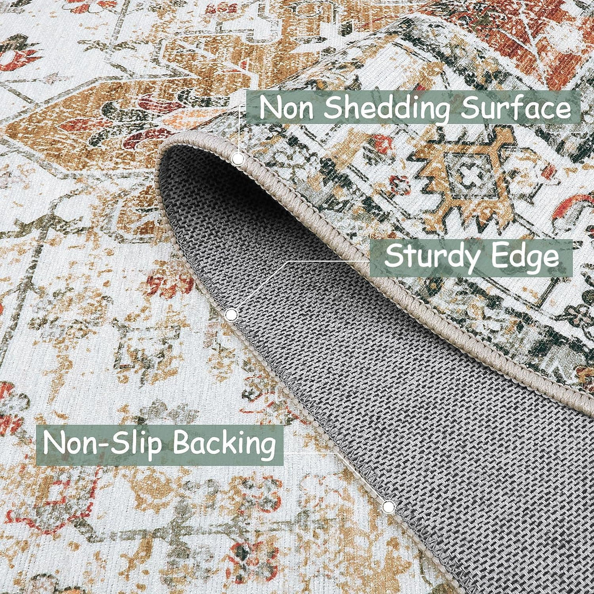Ultra-Thin Vintage Area Rug 6x9, Washable Low Pile Mat Q65693