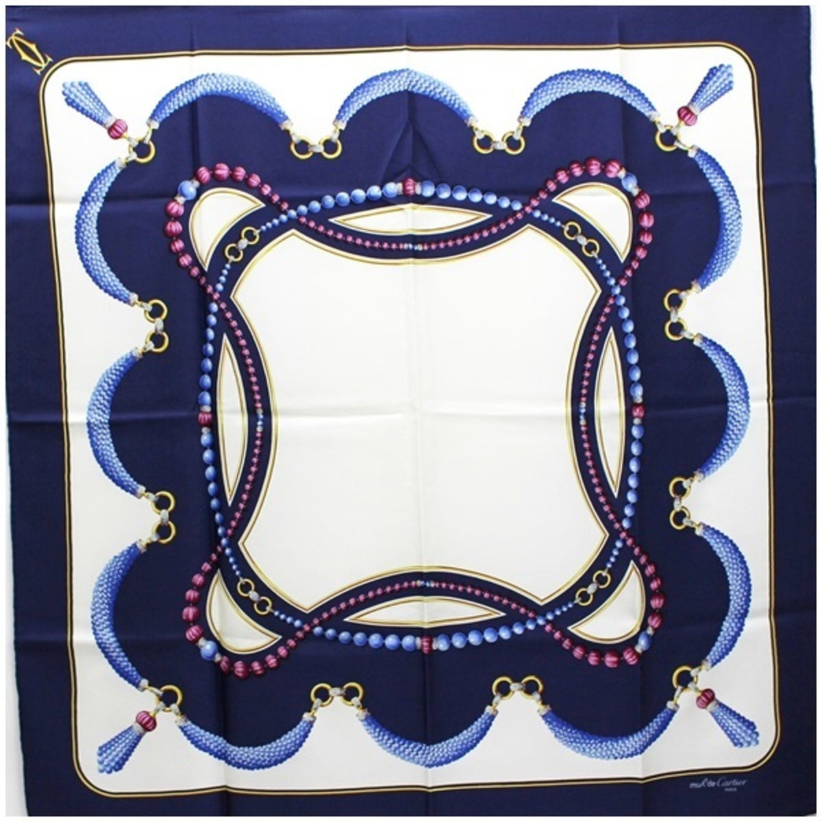 Navy White Pattern Scarf Muffler D149