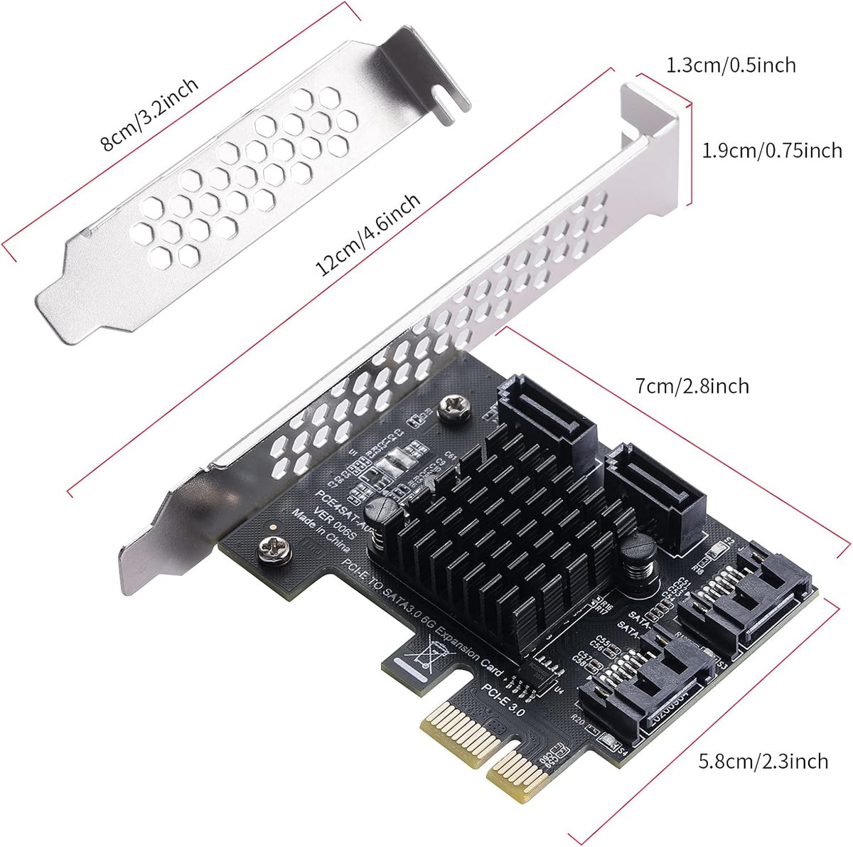 PCIe SATA Card 4 Ports, SATA III 6 Gbps Controller Expansion Card, Non-Raid, with Low Profile Bracket U619