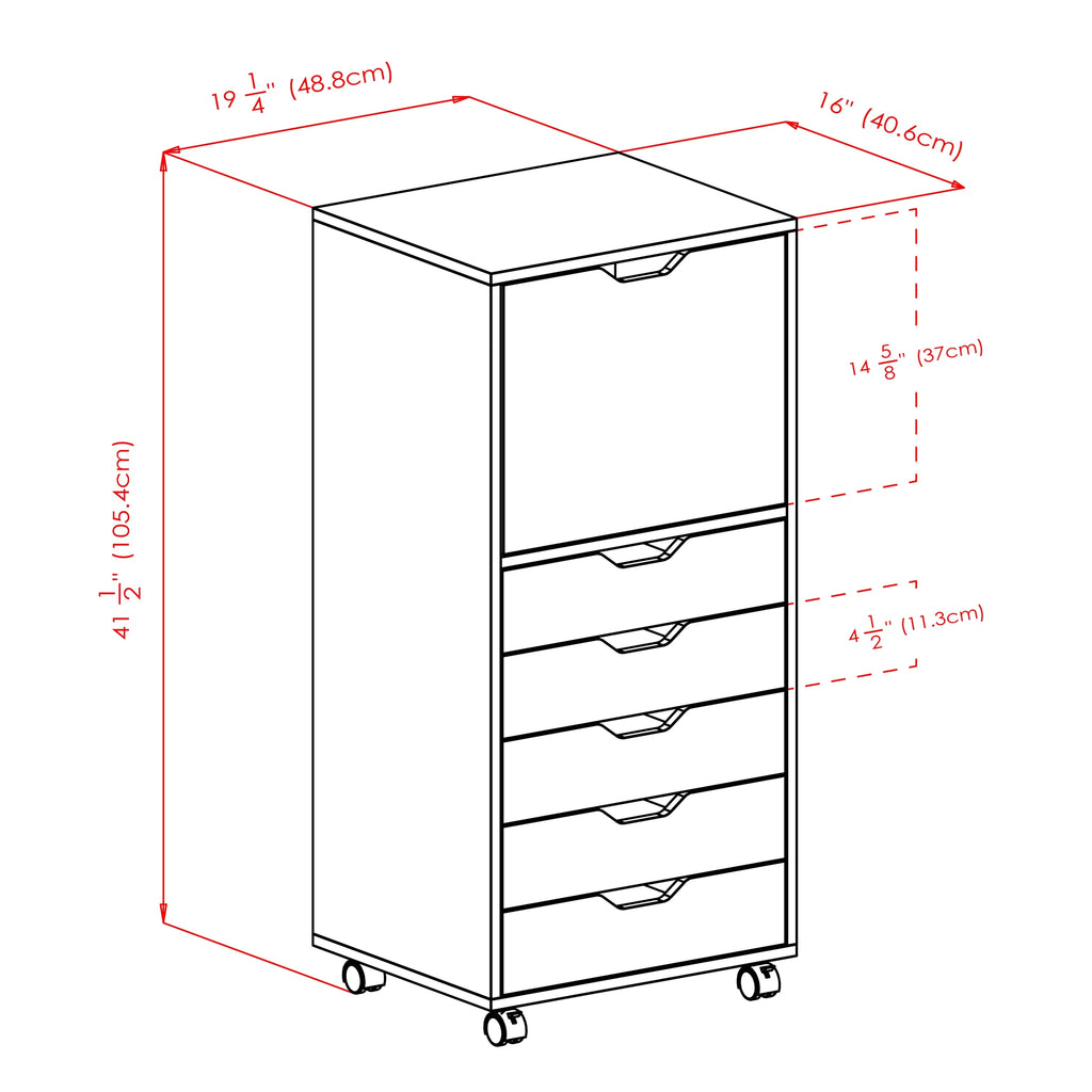 White 5 Drawer Rolling Wood Dresser X86888