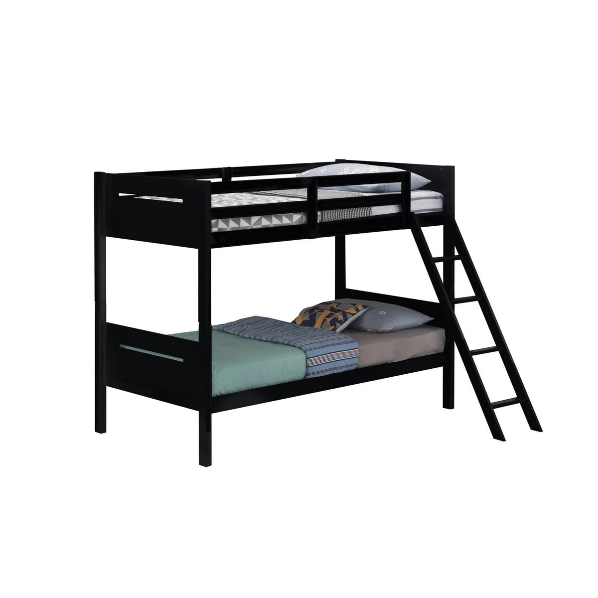Black Wood Twin Bunk Bed with Ladder Guardrail Q52202