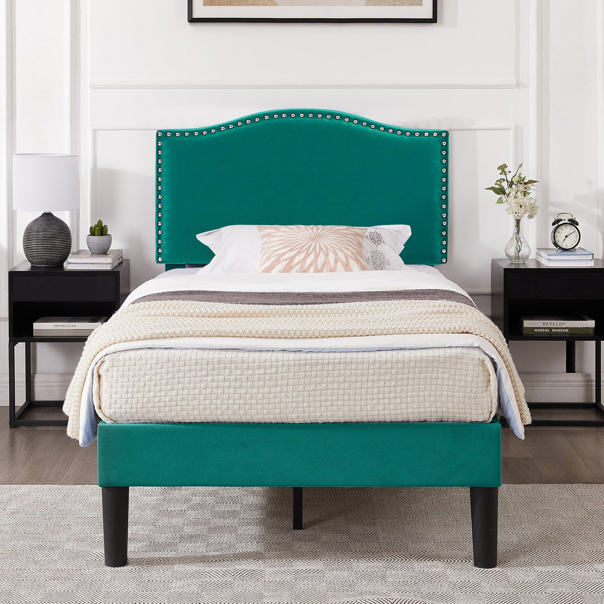 Queen Upholstered Platform Bed with Adjustable Headboard B2340