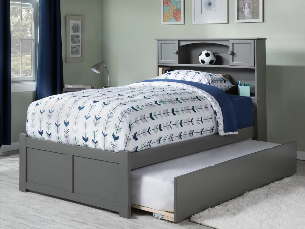 Grey Full Solid Wood Platform Bed with Trundle I2497