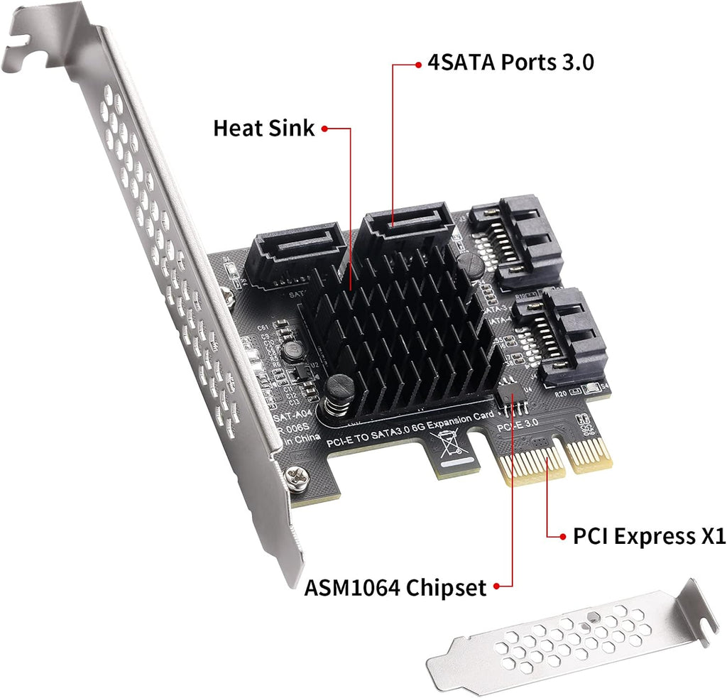 PCIe SATA Card 4 Ports, SATA III 6 Gbps Controller Expansion Card, Non-Raid, with Low Profile Bracket U619