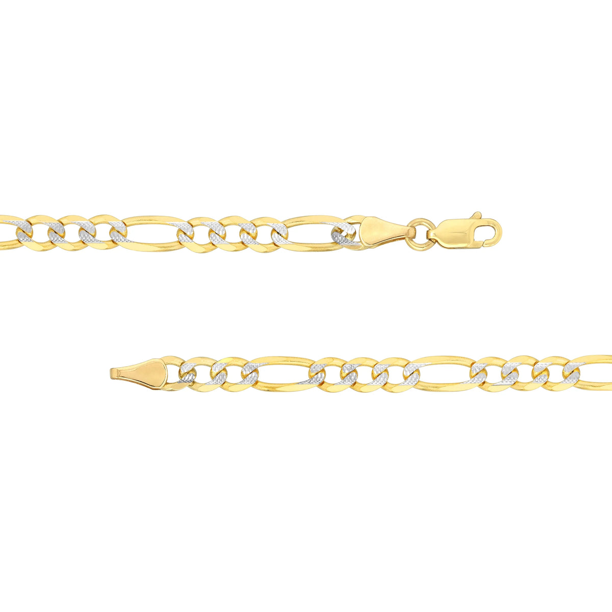 14K Two-Tone Gold 24" 4.75mm Pave Figaro Chain Necklace H769