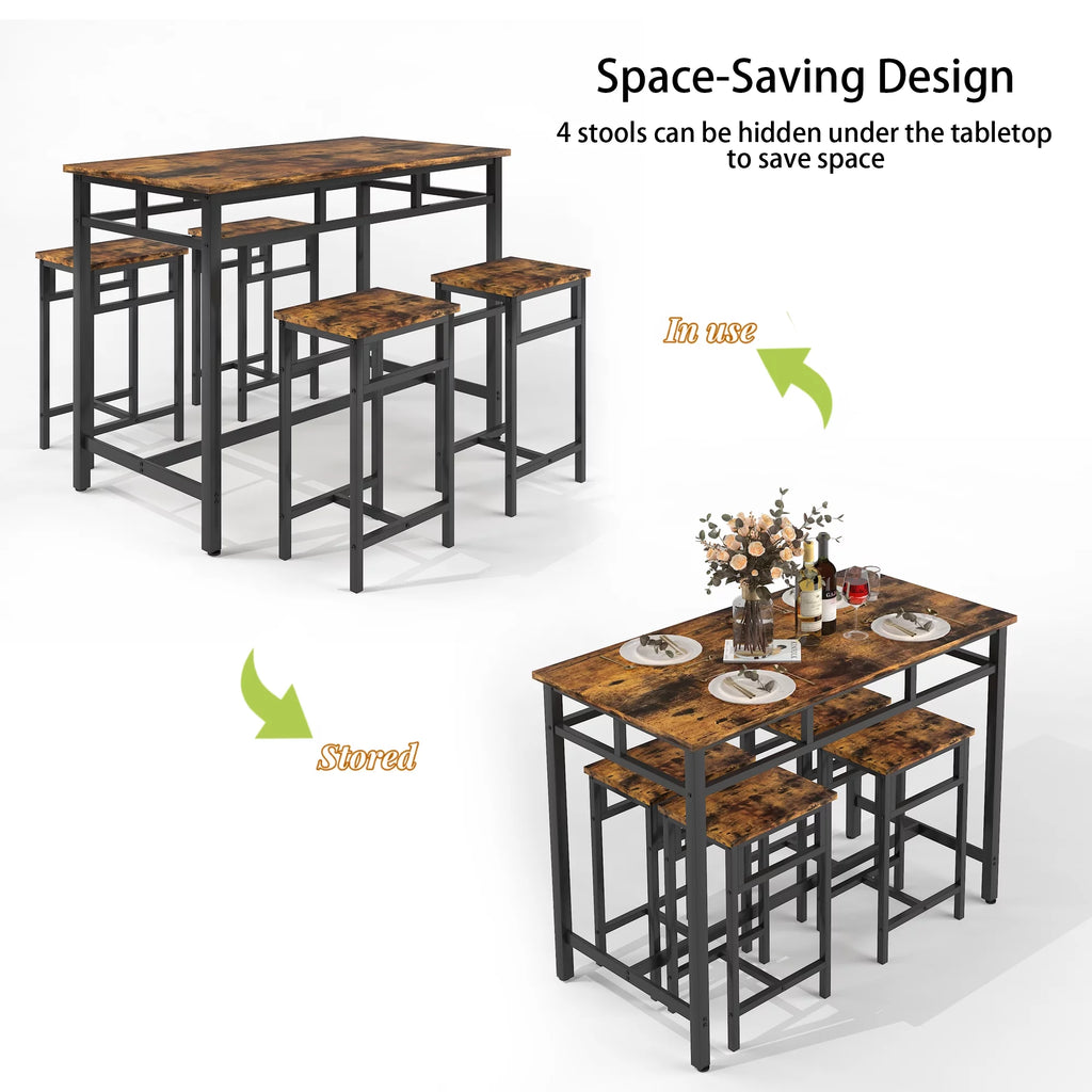 5-Piece Metal Frame Dining Table and Stools Q6009