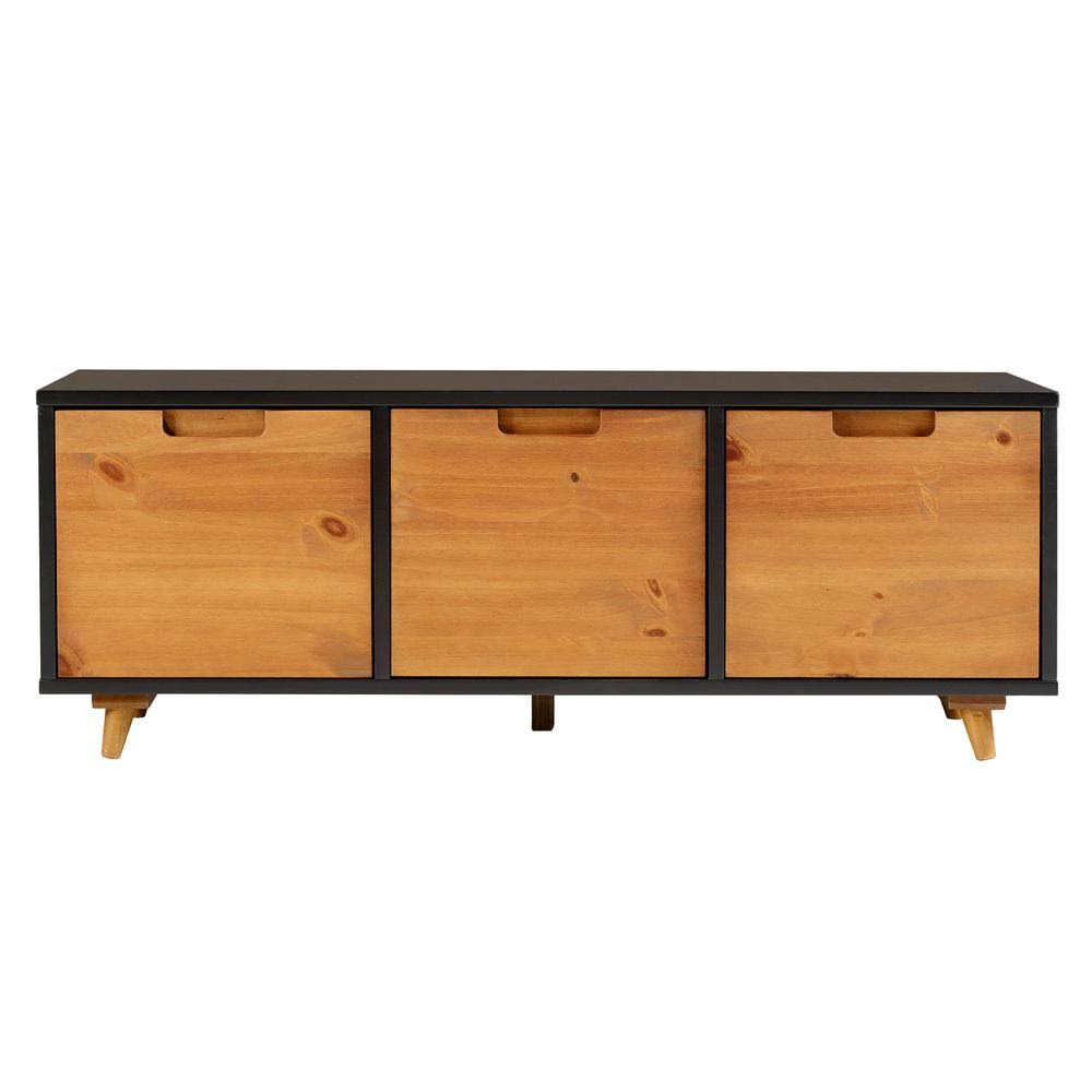 Caramel and Black Wood Storage Bench with 3-Drawers V67738