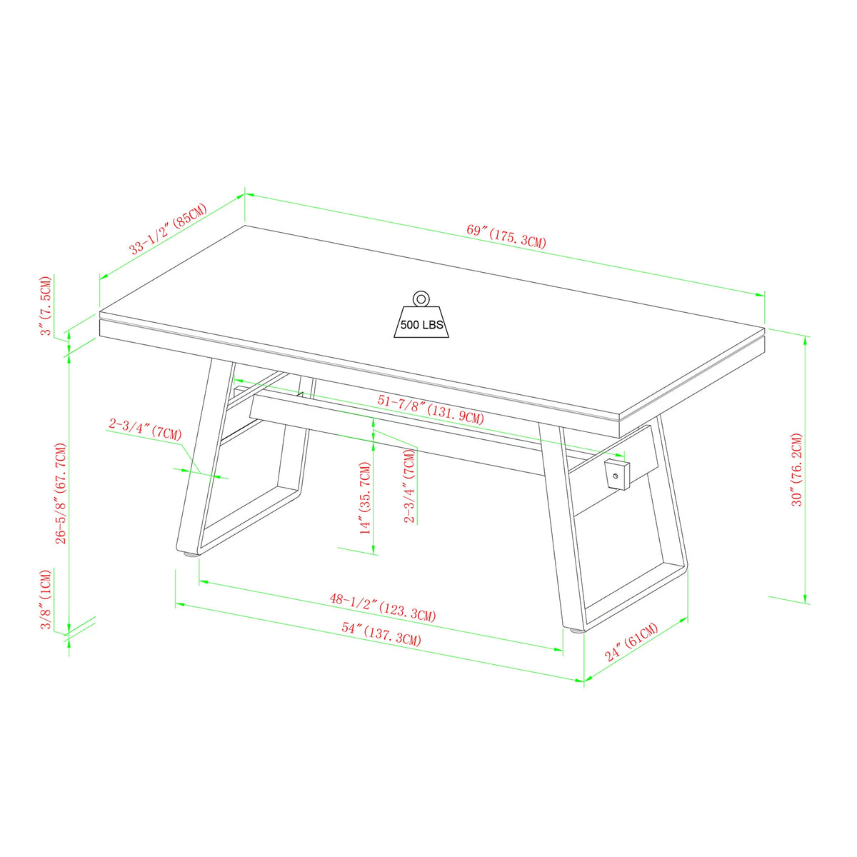 Modern 69” Industrial Dining Table J874