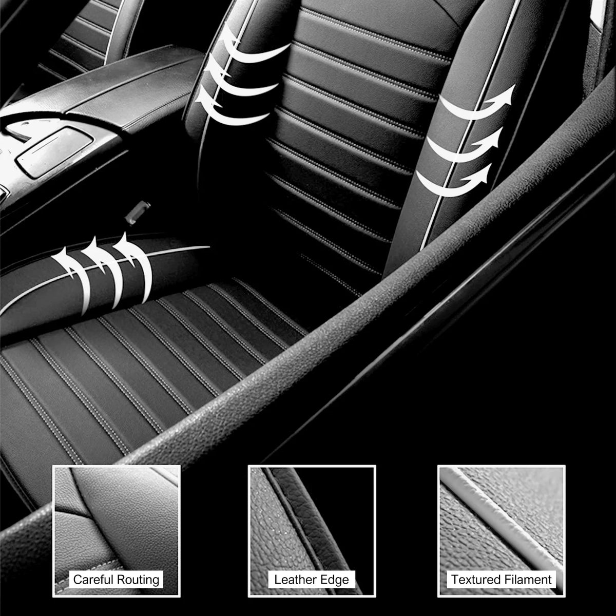 Black & White Faux Leather Car Seat Cover Full Set G5941