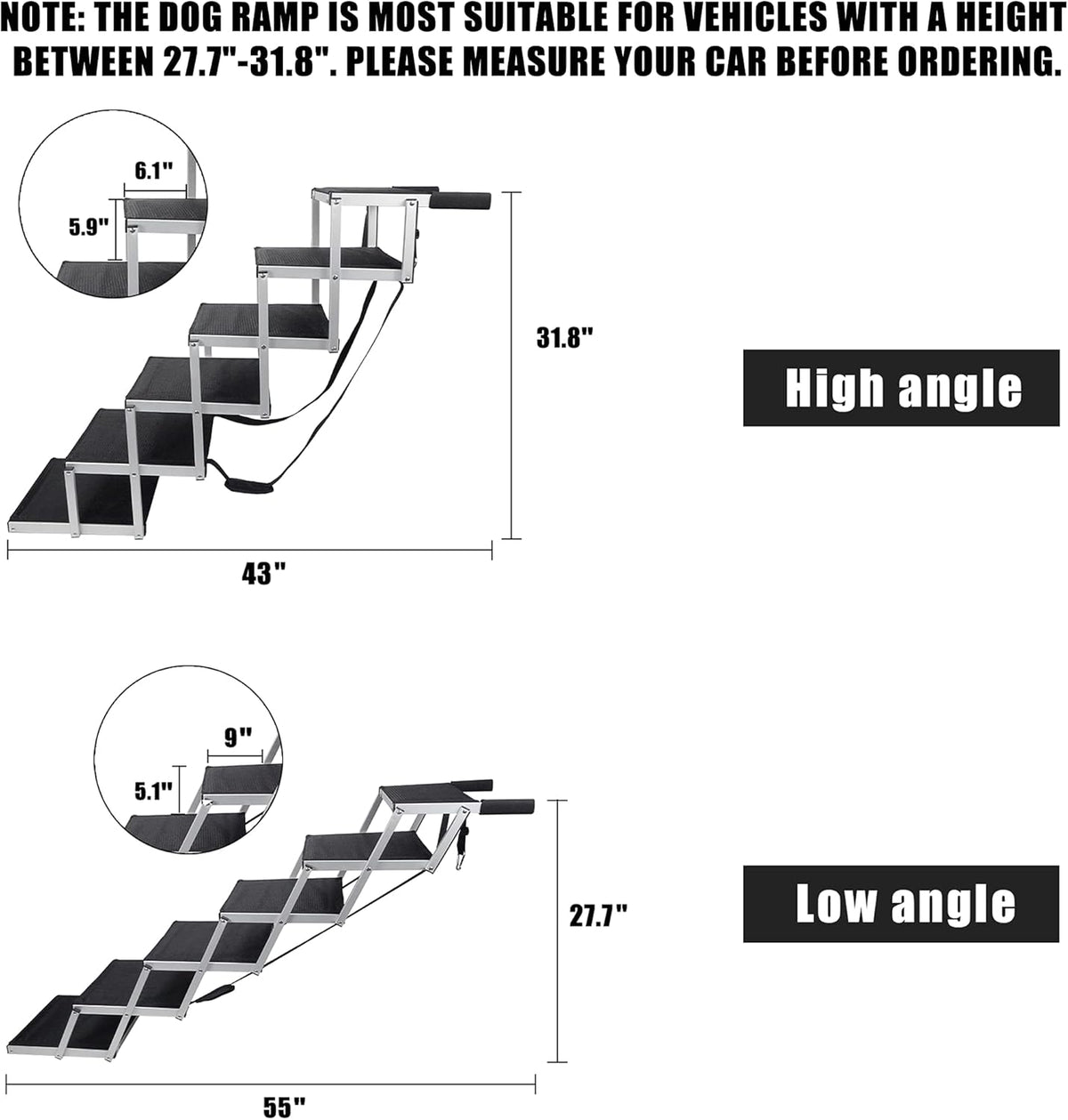 Folding Dog Car Ramp with Aluminum Frame, Nonslip Surface, Support 150-200 Lbs W997790