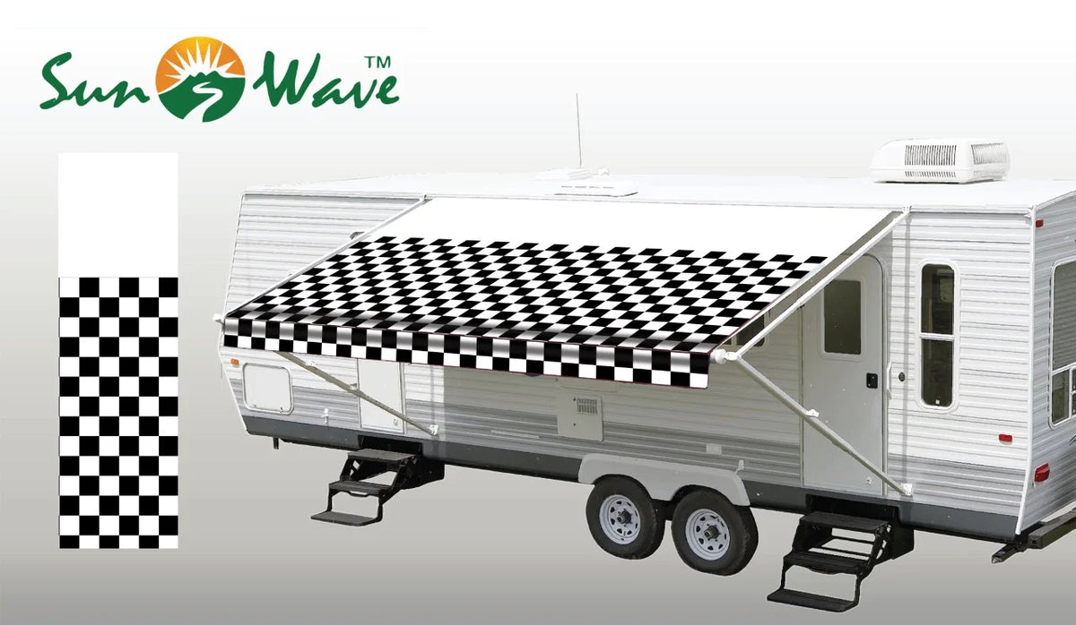 RV Awning Replacement Fabric 12' Checkered Pattern S52880