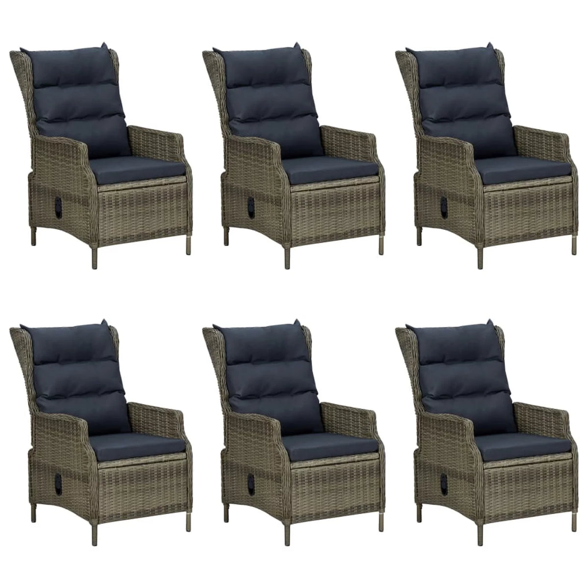 7 Piece Patio Dining Set Glass Tabletop Table and 6 Chairs with Cushion Brown Poly Rattan Q2809
