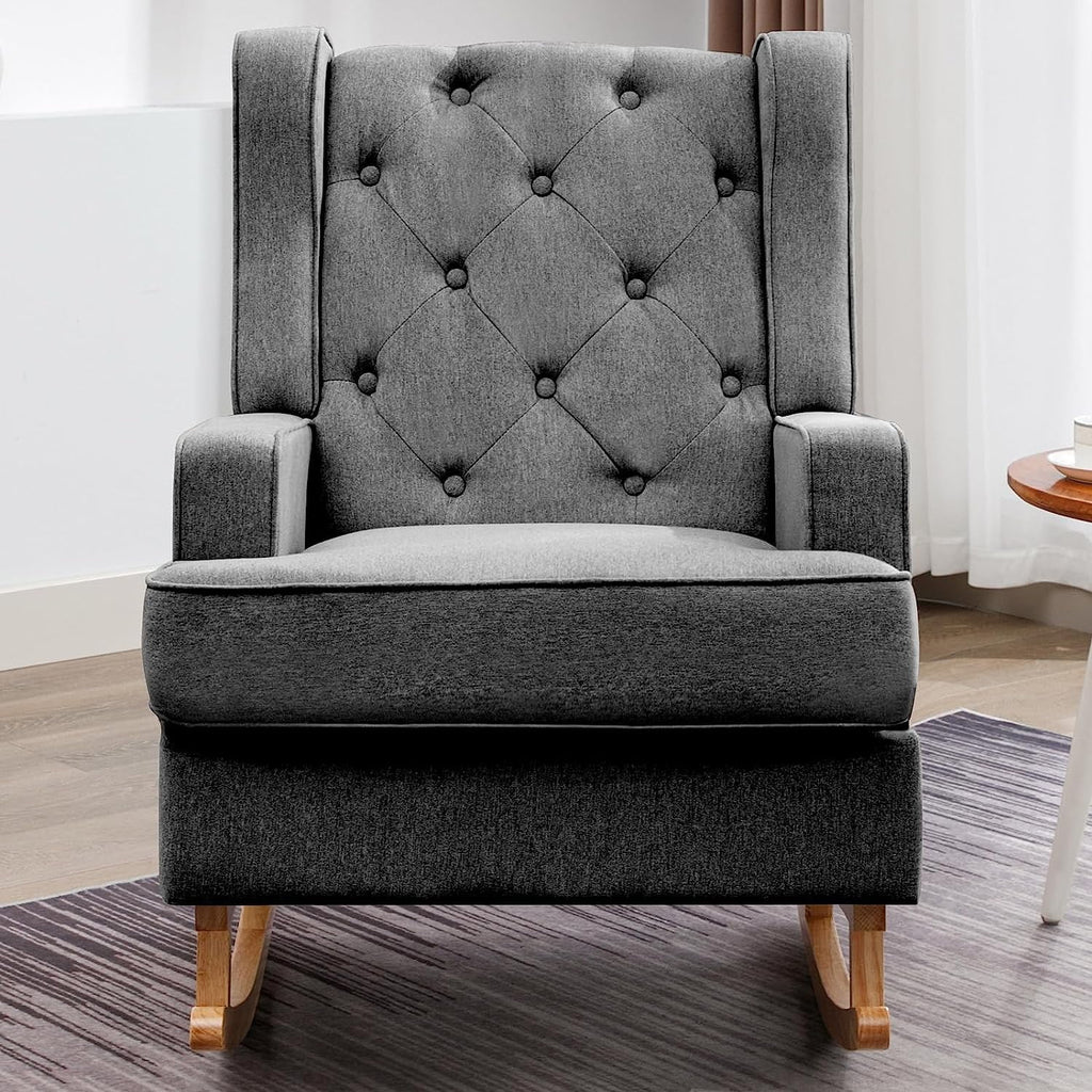 Dark Grey Upholstered Rocking Chair with Side Pocket A489151