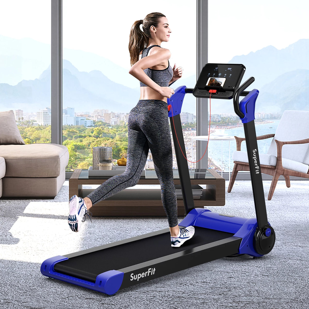 Folding 2.25HP Electric Treadmill Black Q9151