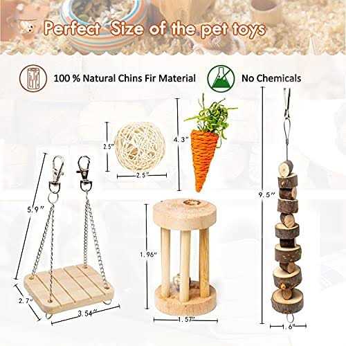 Hamster Chew Toys Set Small Animal Molar Toys Teeth Care Wooden Accessories B407254