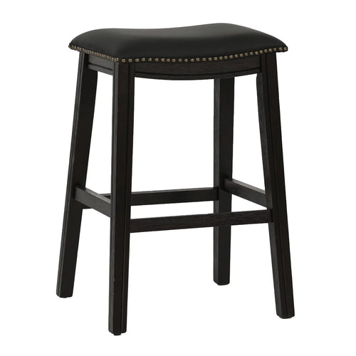 29" Black Faux Leather Saddle Bar Stool Set of 2 X518