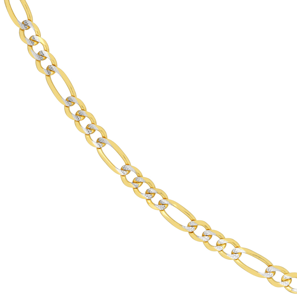 14K Two-Tone Gold 24" 4.75mm Pave Figaro Chain Necklace H769
