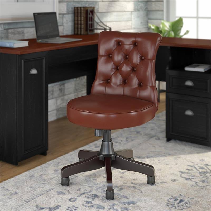 Harvest Cherry Leather Mid Back Tufted Office Chair S18470