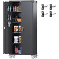 Black Metal Storage Cabinet with Wheels and Pegboard N2609
