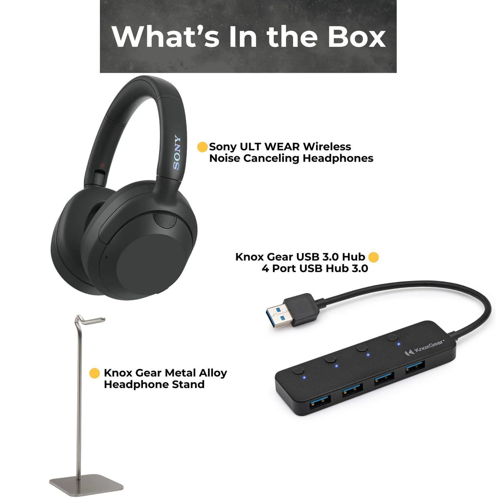 Black Noise Cancelling Headphones with USB Hub and Headphone Stand P524