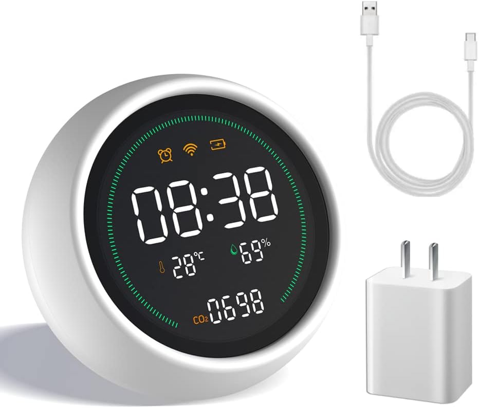 CO2 Monitor Indoor Air Quality Meter with Temperature and Humidity Sensor, 2200mAh Rechargeable Carbon Dioxide Detector, White, Pack of 2 X721795