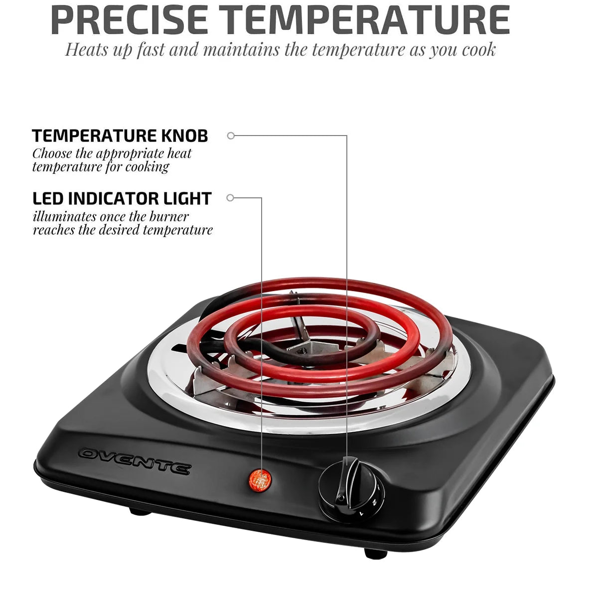 1000W Black Electric Countertop Single Burner T274